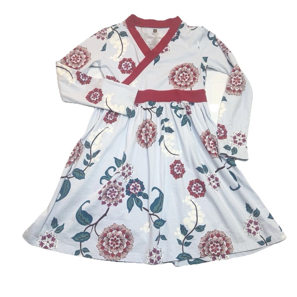 Girls Tea Collection Floral Long Sleeve Wrap Dress Size 8 Cotton Fit & Flare